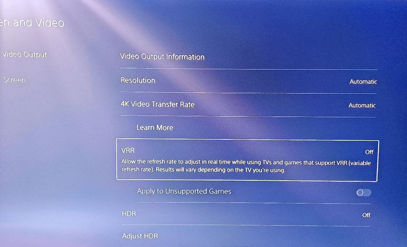 ps5 vrr setting  apply to unsupported game